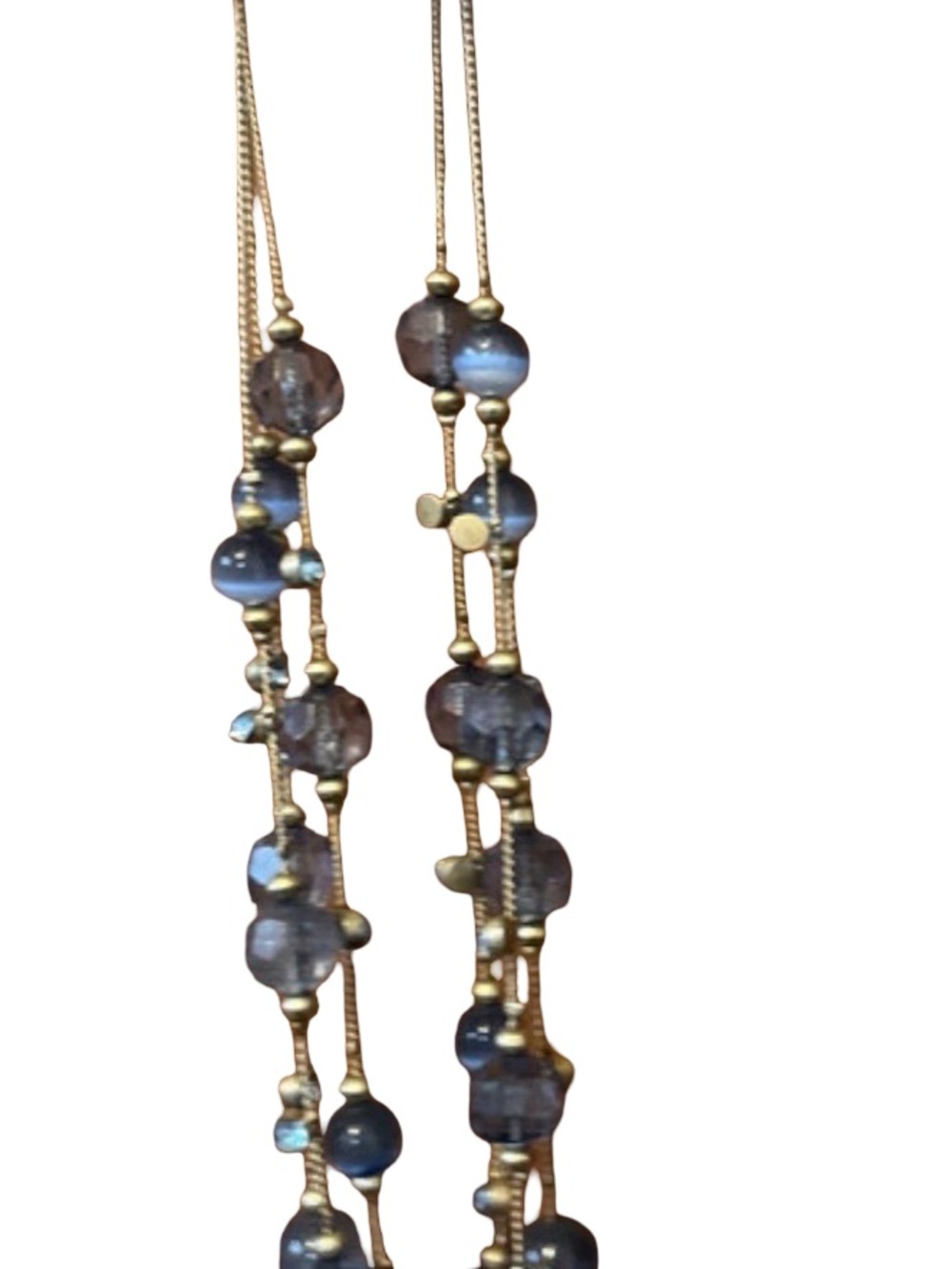 Gold-Tone Necklace with Iridescent Gray-Blue Beads
